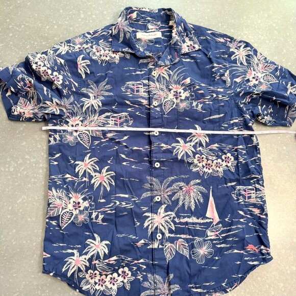 Tommy Bahama Blue Hawaiian Print Short Sleeve Shirt - Size Medium - Picture 10 of 11